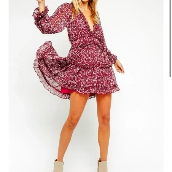 Row A Floral Mini Dress. Size M. Open Back. Originally From Nordstrom. Red/Black - Picture 2 of 9